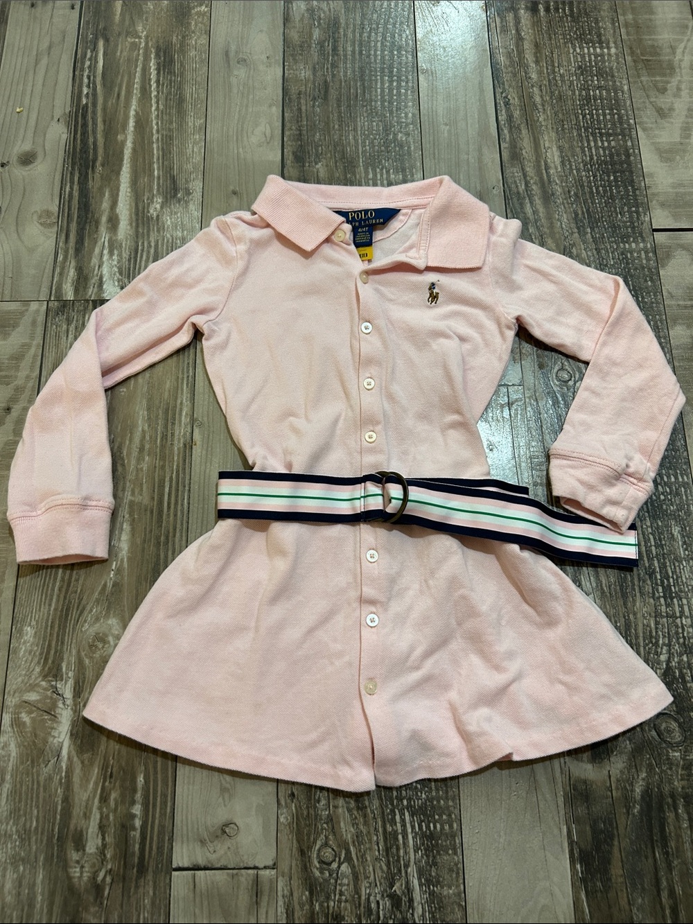 Polo by Ralph Lauren Light Pink Long Sleeve Polo Dress with Striped Belt